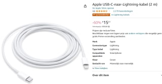 Apple USB‑C naar Lightning kabel - 2 meter voor €15,51 bij Amazon