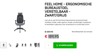 Feel Home - Ergonomische Bureaustoel Verstelbaar - Zwart/Grijs voor €189,95 bij Dagknaller