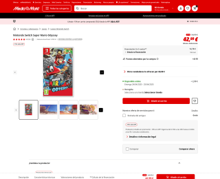 Nintendo Switch Super Mario Odyssey por solo 36,54€