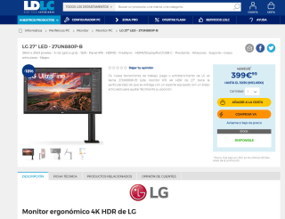 Monitor LG 27" LED 27UN880P-B por solo 399,95€