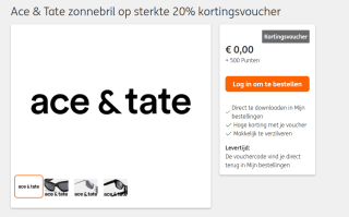 20% kortingsvoucher voor een Ace & Tate zonnebril op sterkte voor 500 ING punten