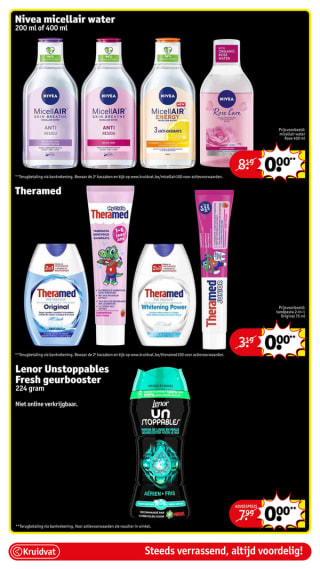 3 gratis producten bij Kruidvat met 100% cashback actie (micellair water, tandpasta, geurparels)