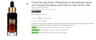 2 Unidades de L'Oréal Paris Age Perfect Midnight Sérum, Renacimiento Celular, con Complejo Antioxidante, para Todos los Tipos de Piel, 30ml por 22.35€