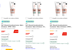 Tot 55% korting op Naïf zonbescherming bij Bol