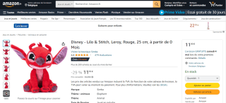 Peluche Leroy, Disney Lilo & Stitch, Rouge, 25 cm à 11,99€