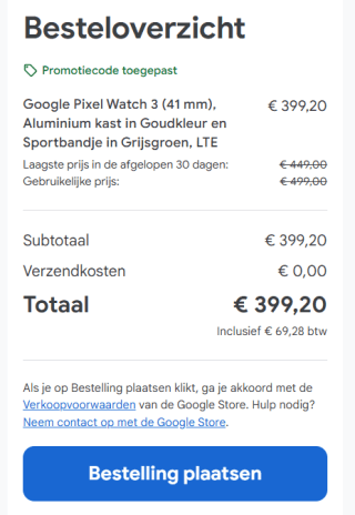 20% korting op geselecteerde items met de code in de Google store