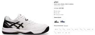 Padelschoenen Asics gel padel pro 5 wit-zwart met 50% korting bij PadelDirect