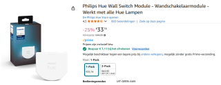 Philips Hue wandschakelaar-module voor €26,63 bij Amazon.nl