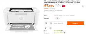 Impresora Laser HP LaserJet M110we WiFi + 6 Meses de Impresión Instant Ink con HP+ por 87.99€