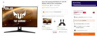 Monitor Asus TUF Gaming VG27AQ1A 27" LED IPS WQHD 170Hz G-Sync por 229,99€