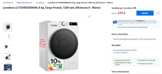 Lavadora LG F2WR5S08A0W, 8 kg, Carga Frontal, 1200 rpm, Eficiencia A por 379€ y la de 9KG por 399€