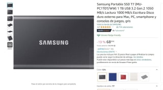 Samsung Disco duro externo 1TB por 68,99€.