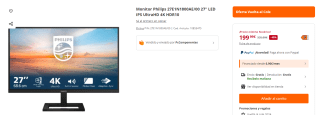Monitor Philips 27E1N1800AE/00 27" LED IPS UltraHD 4K HDR10 por 199,99€