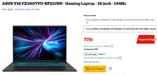 ASUS V16 FX3607VU-RP211WS - Gaming Laptop - 16 inch - 144Hz voor €779 bij Bol