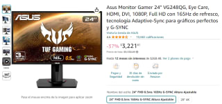 Monitor Asus 24" VG248QG 1080p 165Hz por $3,222 en Amazon
