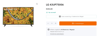 LG 43UP75006LF Zwart 43 inch televisie, 4K, LCD/IPS, LG WebOS 6.0 voor €243