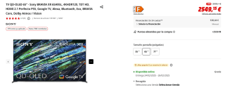 TV QD-OLED 65" Sony BRAVIA XR 65A95L, 4KHDR120, TDT HD, HDMI 2.1 Perfecto PS5, Google TV, Alexa por 2.549,15€