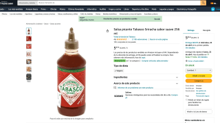 Salsa picante Tabasco Sriracha sabor suave por 5,85€ 50% Descuento en 2da unidad