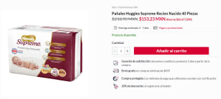 Pañales Huggies Supreme 40pzas a $153 en DelSol