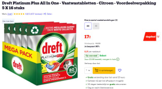 Dreft Platinum Plus All In One Vaatwascapsules Citroen, 5 x 16 Capsules = 80 capsules voor €17 bij Bol.com