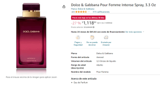Perfume Dolce & Gabbana Pour Femme Intense 100ml por $1,119 en Amazon