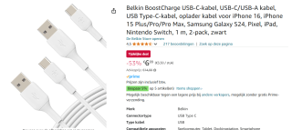 Belkin BoostCharge USB-kabel 1 m USB 2.0 USB A USB C - Wit - Duo pack voor €6,99 bij Amazon