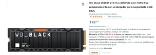 WD Black SN850X 2TB M.2 2280 PCIe Gen4 NVMe SSD por 178.88€