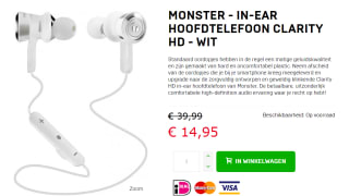 Monster in-ear hoofdtelefoon Clarity HD (Wit) voor €14,95 bij Dagknaller