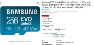 Samsung EVO Plus MB-MC256S - Flashgeheugenkaart voor €18,99 bij Amazon