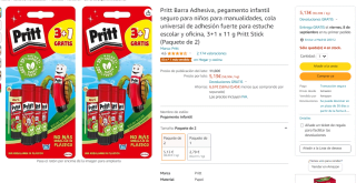 Pack x2 Pritt pegamento infantil 3+1 x 11gr por 5.13€