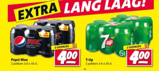 Pepsi Max of 7-up sixpack 2 voor €4 bij Nettorama