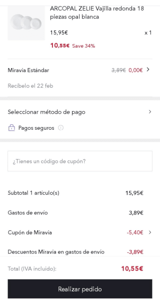 ARCOPAL ZELIE Vajilla redonda 18 piezas opal blanca por 10,55€.