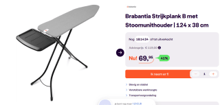 BRABANTIA Strijkplank B 124x38 cm Metallic voor €69,95 bij Ibood
