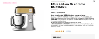 Robot pâtissier Kenwood KMX760YG à 299,99€