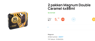 2 pakken Magnum Double Caramel 4x88ml voor €4,99 bij butlon