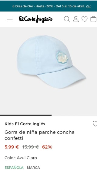 Gorra de niña con parche concha confetti por 5,99€.