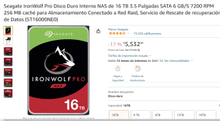 Disco Duro Interno Seagate IronWolf Pro NAS de 16 TB 3.5" por $5533