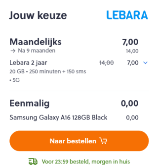 Gratis Samsung Galaxy A16 bij aankoop van een Sim Only abonnement bij Mobiel.nl (€7 per maand)