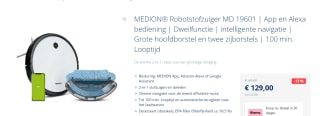 Medion MD 19601 - Robotstofzuiger met dweilfunctie - Wit/Zwart voor €129 bij Medion