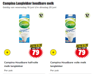 Campina lang lekker melk voor €0,79 bij Dirk