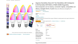 Pack de 6 bombillas E27 compatibles con Alexa por 20,79€