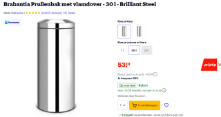 Brabantia Vlamdovende Prullenbak Zilver RVS 30L voor €53,10 bij Bol.com