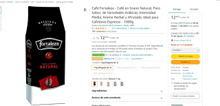 2x Café Fortaleza, café en Grano Natural 1000gr por 17.33€