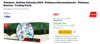 Pokémon Trading Card Game (TCG): Holiday Calendar Adventkalender voor €35,99 bij Bol