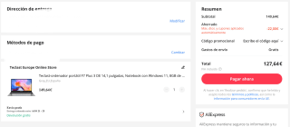 Teclast portátil F7 Plus 3 de 14,1 pulgadas,, 8GB de RAM, 256GB de SSD 127,64€