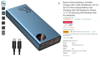 Baseus 65 W 20.000 mAh USB-C powerbank voor €44,99 bij Amazon