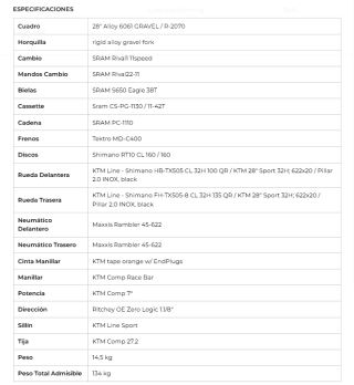 Bicicleta KTM 1X11 SRAM Tektro discos shimano por 611,10€