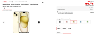 Apple iPhone 15 Plus, 128 GB, 5G por 798,15€
