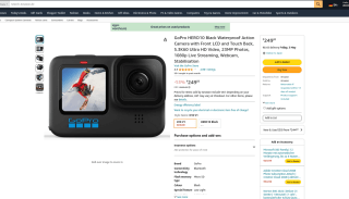 Cámara GoPro HERO10 Blac de acción con LCD frontal y pantallas traseras táctiles video 5.3K UHD fotos 23MP 108p por 252€