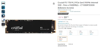 Disco duro Crucial P3 1TB M.2 PCIe Gen3 NVMe Internal SSD por 39,99€ Edizione Acronis